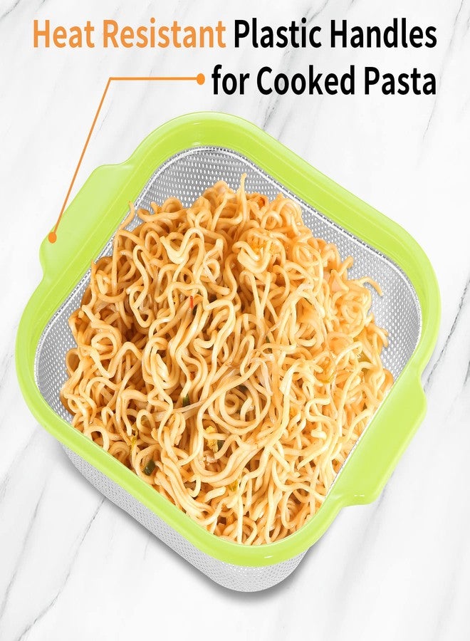 POPGRADE Square Colander Stainless Steel Colander with Handle, Large Metal Strainer for Cooking Pasta, Spaghetti, Veggies, Fruits, Kitchen Food Strainer Drainer, Green - Image 5